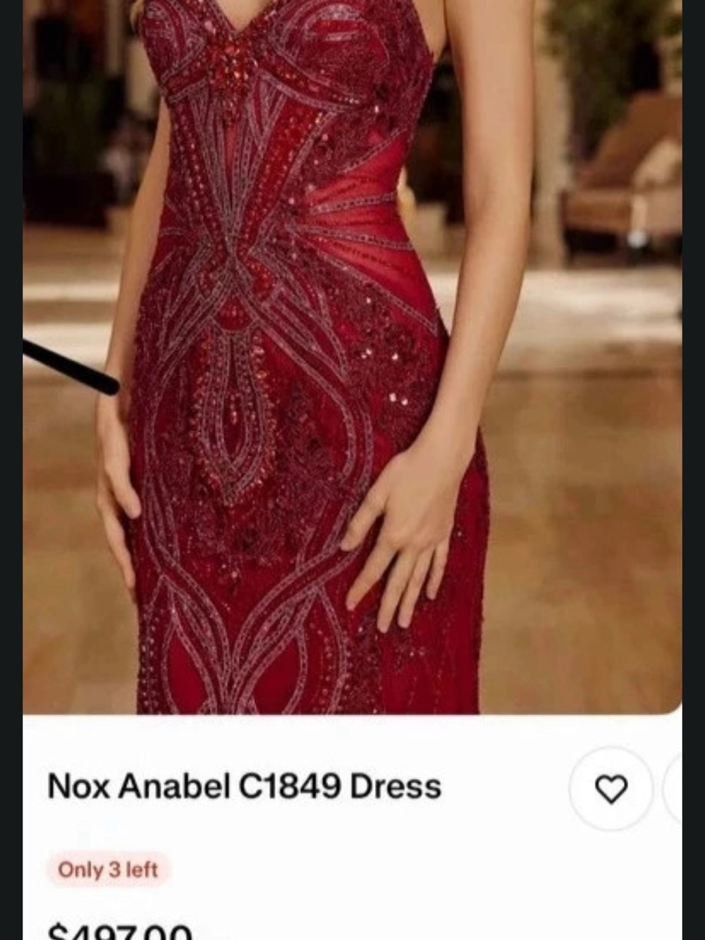 New York & Company Red Beaded Spaghetti-Strap Prom Gown - Picture 3 of 3